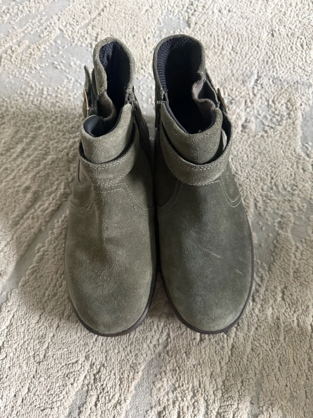 Orthofeet Scarlett boots comfort olive green suede buckle side zip 8 wide